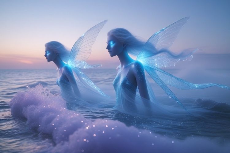 Air and water zodiac elements blending in a dreamlike cosmic ocean