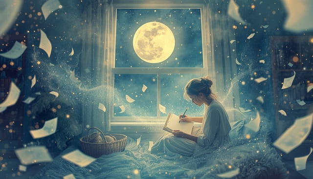 Mystical moonlit room with drifting thoughts and glowing Gemini moon, illustrating daily habits of the moon in Gemini personality.