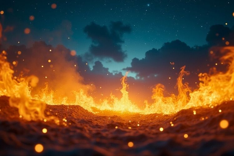 Fire and air elements merging in cosmic harmony under starry sky