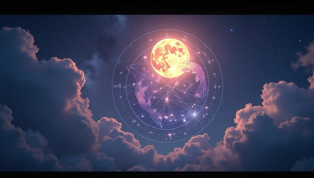 Celestial zodiac compatibility chart glowing under a Pisces moon, symbolizing Moon in Pisces compatibility with other moon signs.