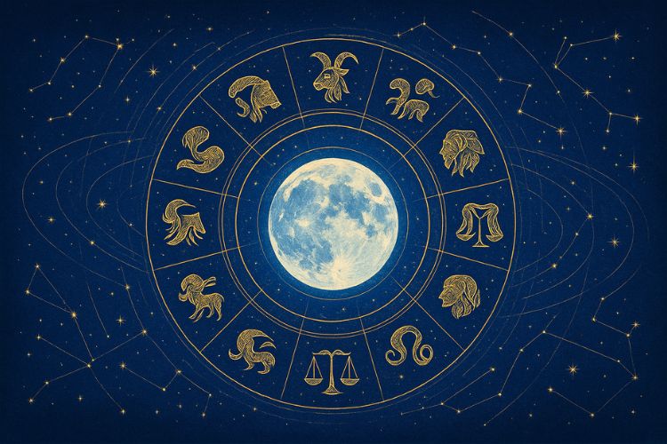 Zodiac wheel around full moon